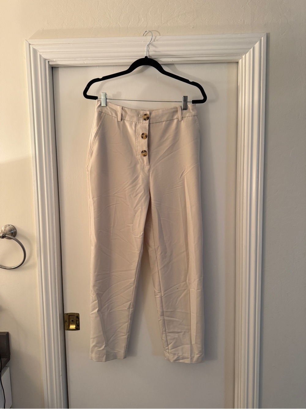 Zara Cream High-Rise Button-Front Chinos